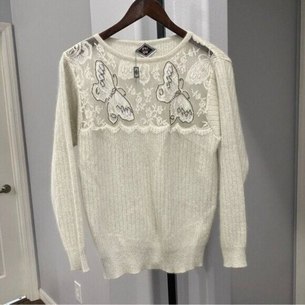 Versace Galassia Versatile Couture Butterfly Sweater Angora Italy 1990s Vintage•